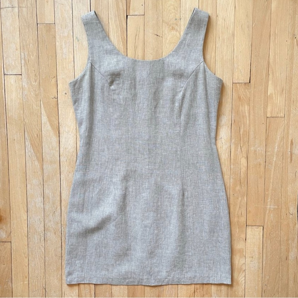 Vintage Tan Linen Sleeveless Scoop Neck Mini Dress Medium Size 6/8